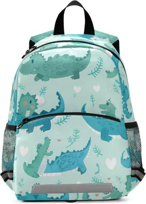 KLL Elementary Backpack for Girls, Cute Cartoon Crocodile Alligator, Multifunctional School Bag Mini Travel