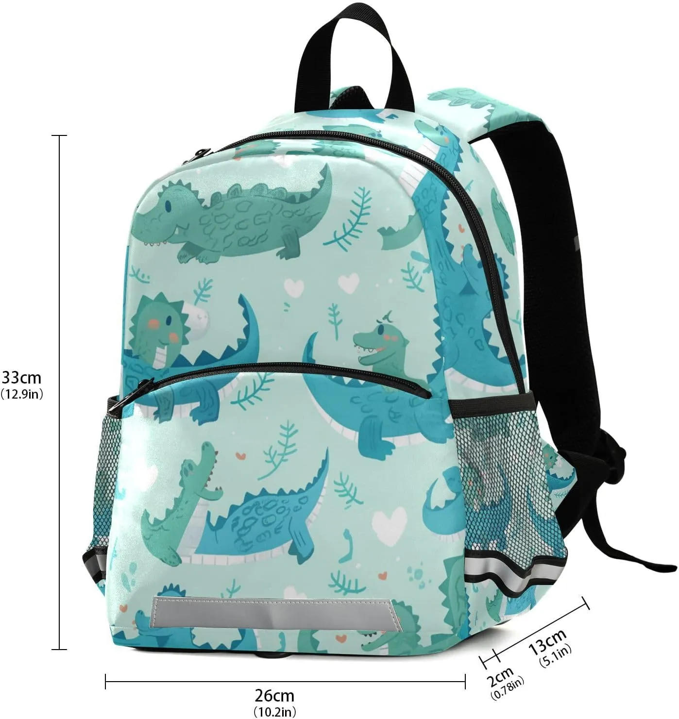 KLL Elementary Backpack for Girls, Cute Cartoon Crocodile Alligator, Multifunctional School Bag Mini Travel