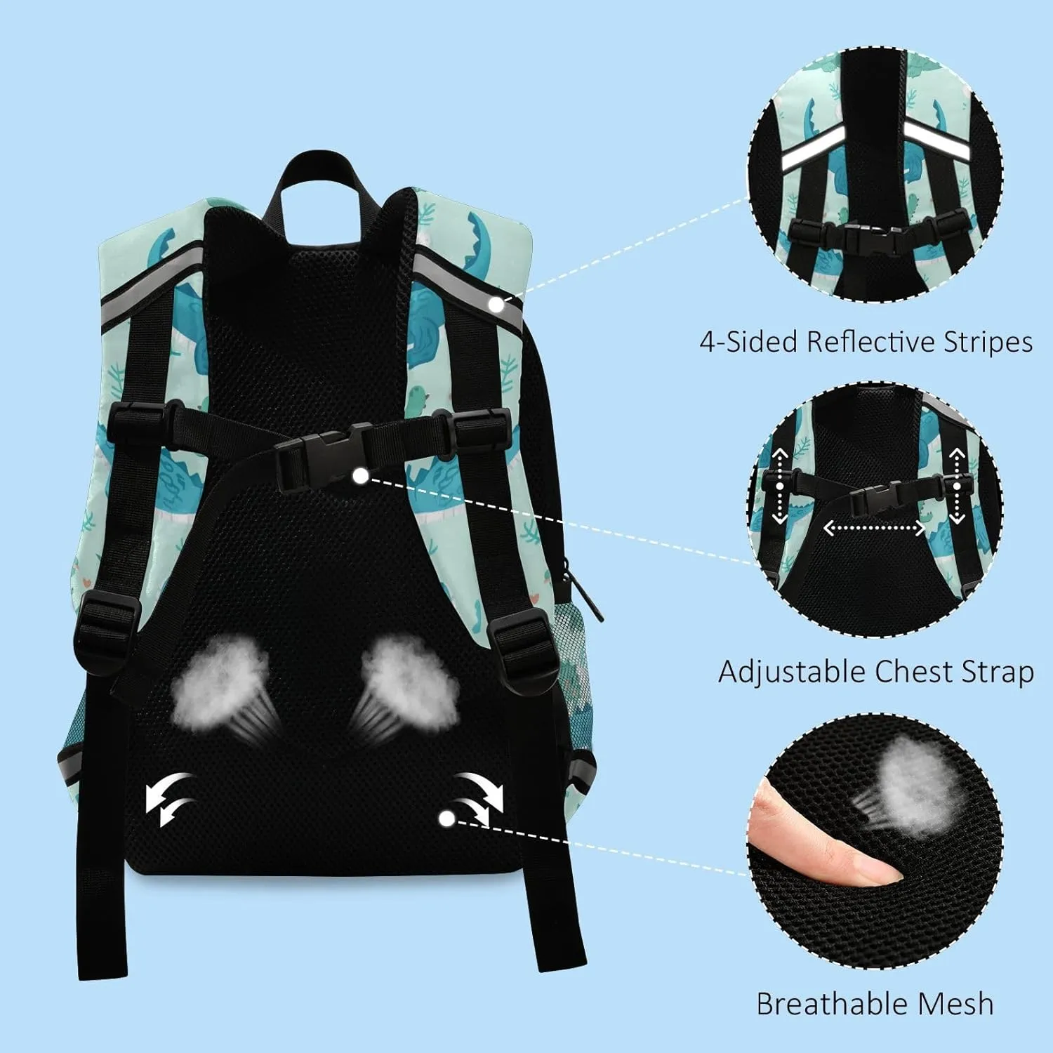 KLL Elementary Backpack for Girls, Cute Cartoon Crocodile Alligator, Multifunctional School Bag Mini Travel