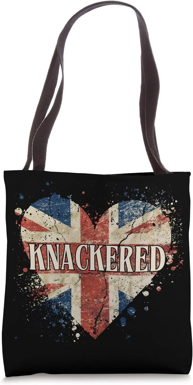 Knackered British Slang Union Jack Flag Heart Retro Tote Bag