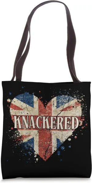 Knackered British Slang Union Jack Flag Heart Retro Tote Bag