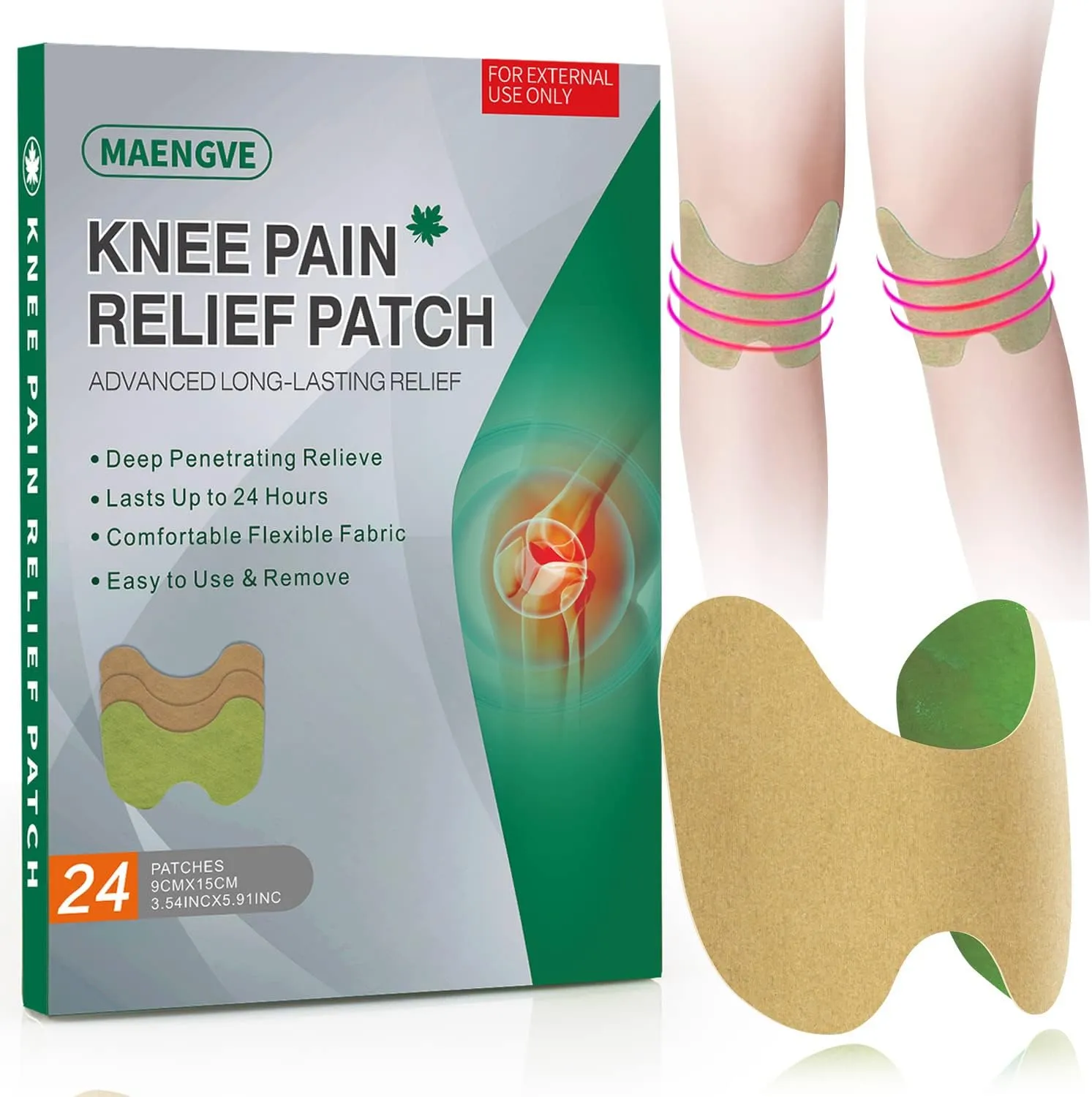 Knee Pain Relief Patches - 24 Count 8 Hours LongLasting Relief for Knees, Back, Neck, Shoulders & Lower Back Muscle & Joint Discomfort Soothing Heat Therapy, Extra Strength Formula
