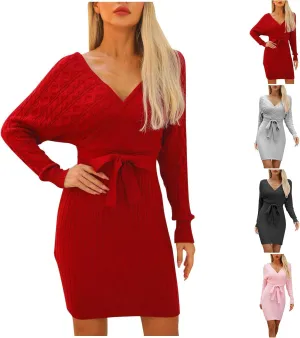 Knit Dresses for Women,Sexy Trendy Womens Spring Dresses Long Sleeve Mini Dress Elegant for Evening Date Wedding
