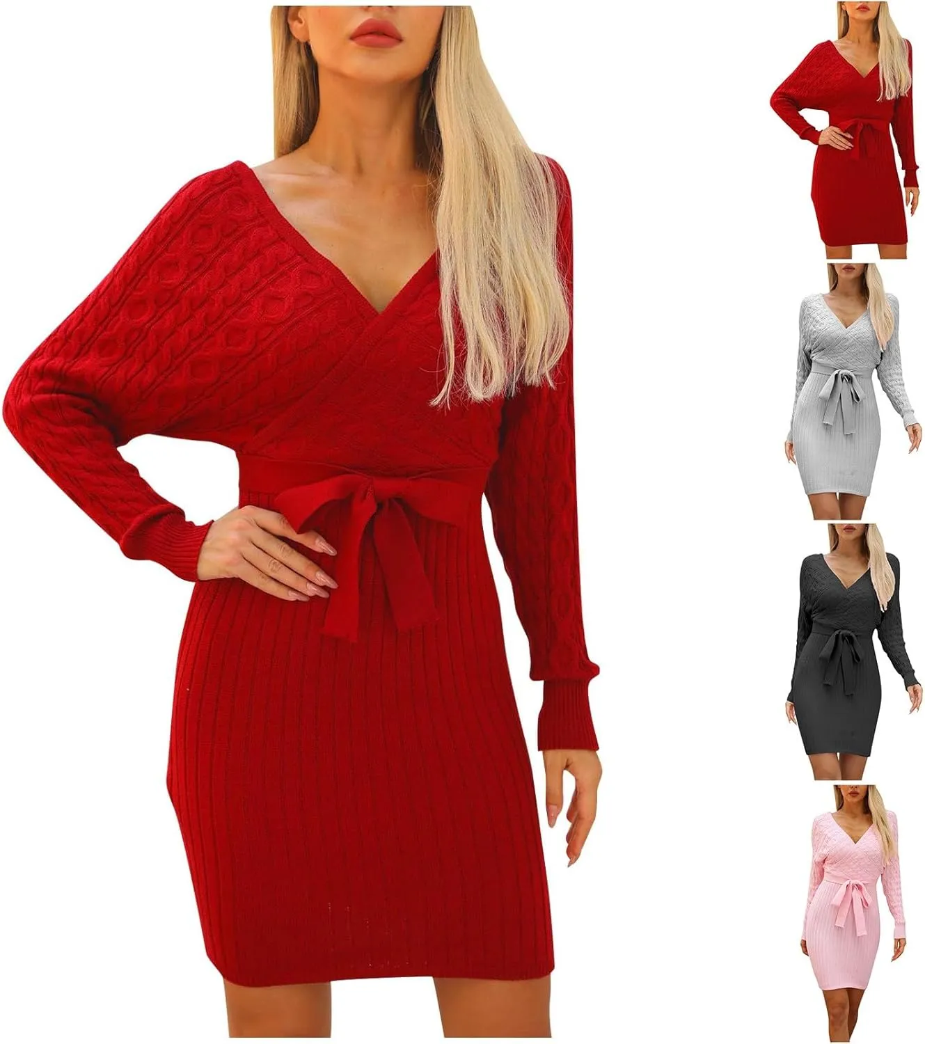Knit Dresses for Women,Sexy Trendy Womens Spring Dresses Long Sleeve Mini Dress Elegant for Evening Date Wedding
