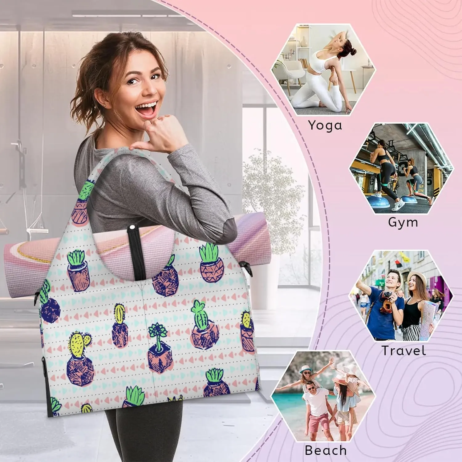 KOBLEN Yoga Gym Bags for Women Duffel Bag with Shoe Compartment and Yoga Mat Portable Weekender Bags for Pilates Travel Offices Workout Beach