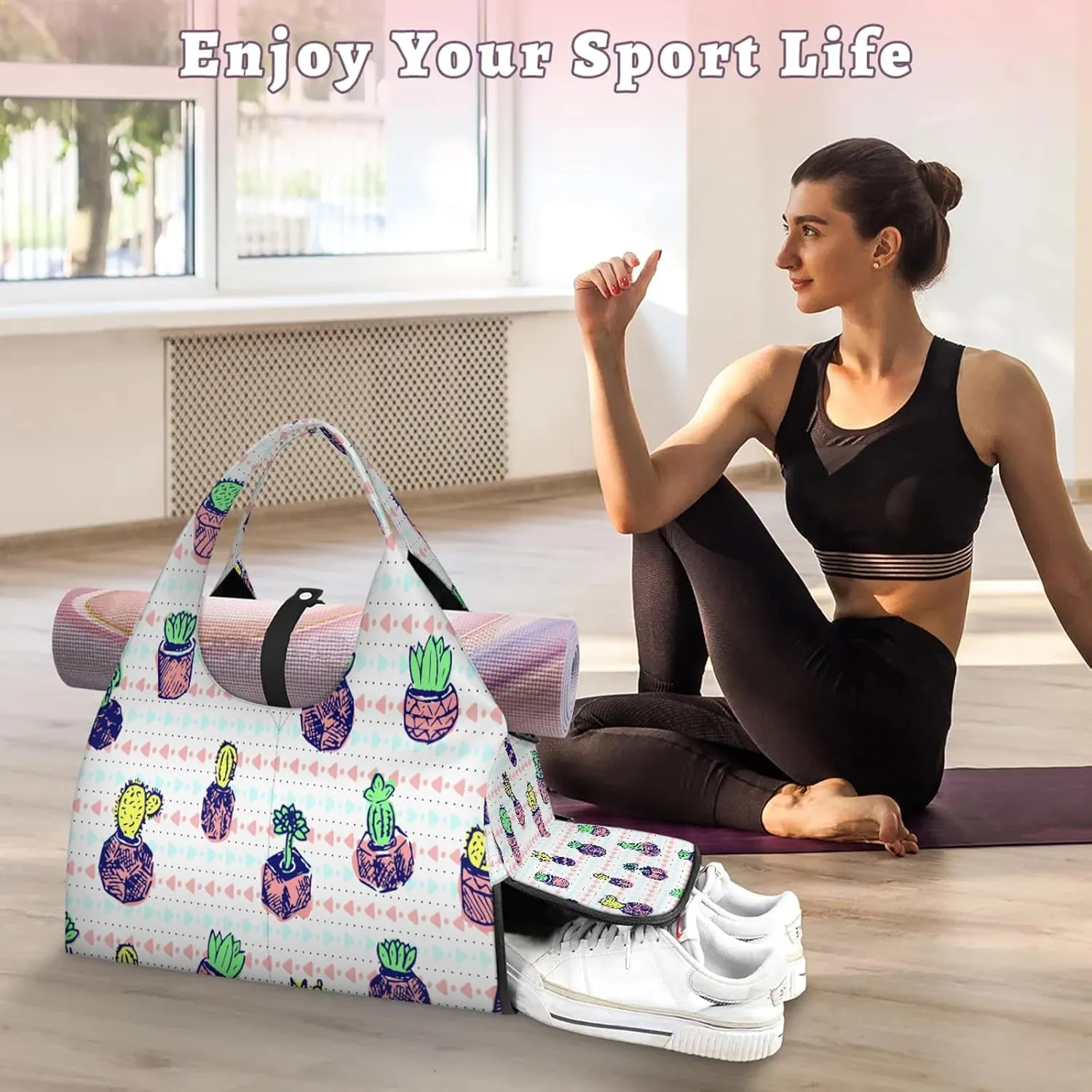 KOBLEN Yoga Gym Bags for Women Duffel Bag with Shoe Compartment and Yoga Mat Portable Weekender Bags for Pilates Travel Offices Workout Beach