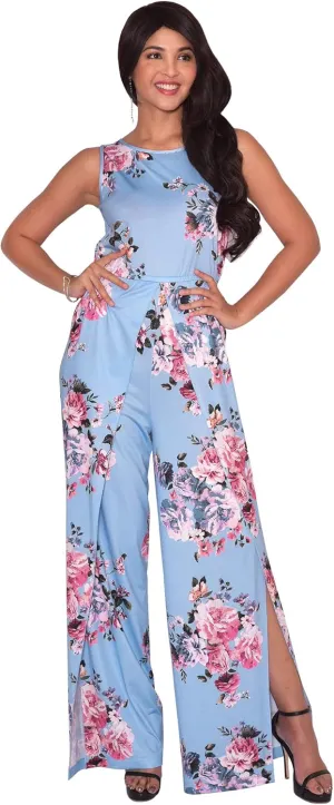 KOH KOH Womens Floral Print Sleeveless Wide Leg One Piece Romper Playsuit Jumper