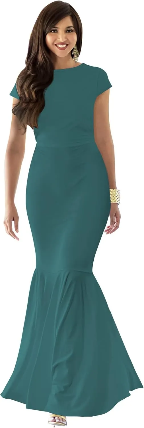 KOH KOH Womens Long Cap Sleeve Elegant Formal Sexy Evening Cocktail Maxi Dress