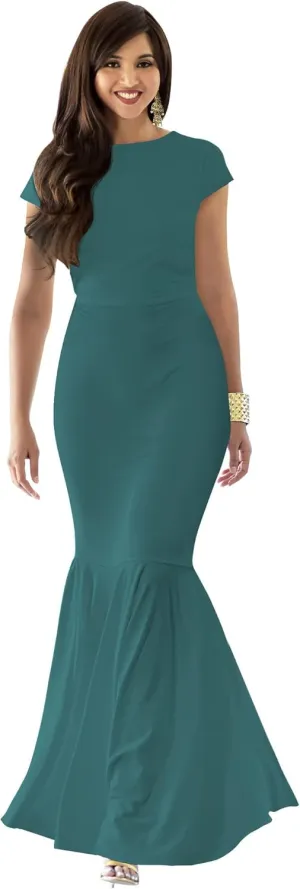 KOH KOH Womens Long Cap Sleeve Elegant Formal Sexy Evening Cocktail Maxi Dress