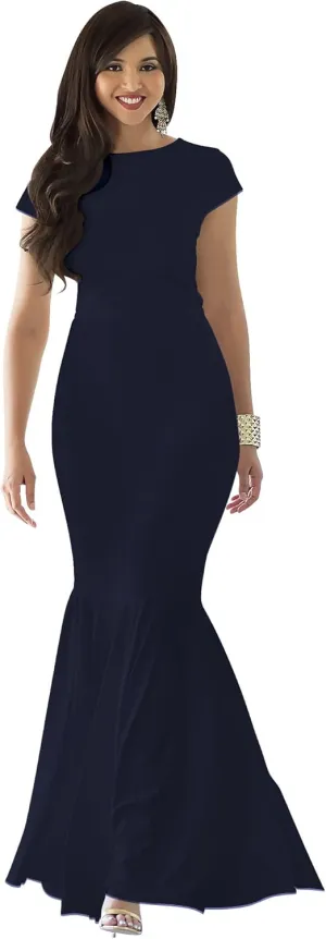 KOH KOH Womens Long Cap Sleeve Elegant Formal Sexy Evening Cocktail Maxi Dress