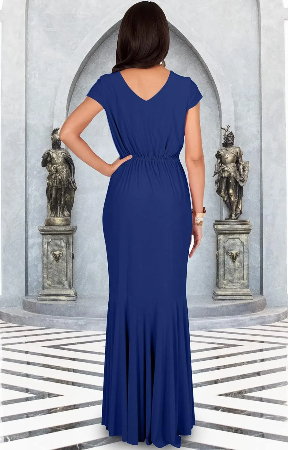 KOH KOH Womens Long Cap Sleeve Elegant Formal Sexy Evening Cocktail Maxi Dress