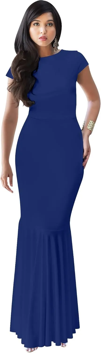 KOH KOH Womens Long Cap Sleeve Elegant Formal Sexy Evening Cocktail Maxi Dress