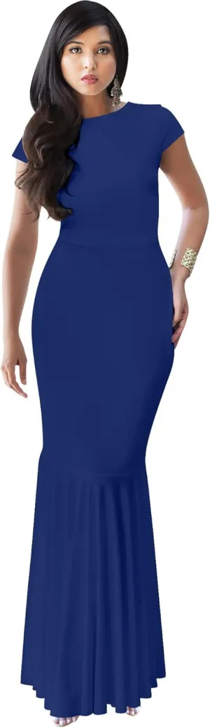KOH KOH Womens Long Cap Sleeve Elegant Formal Sexy Evening Cocktail Maxi Dress