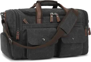 Koolehaoda 36-55L Canvas Expandable Duffle Bag for Men Women Traveling, Luggage Travel Bag with Shoes Compartment Weekender Travel Bag,Mens Gym Carry on Duffel Bags(204-black)