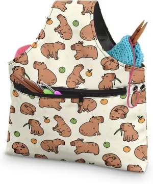 KUIFORTI Yarn Bag Capybara Knitting Bag Crochet Bag, Yarn Storage Bag Organizer Travel Wrist Bag, Yarn Tote Bags for Crocheting on The Go Large Size