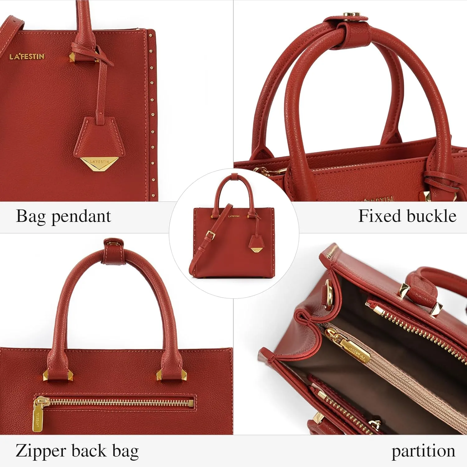 LA FESTIN Designer Leather Handbag for Women - Small Crossbody Purse with Top Handle and Adjustable Strap