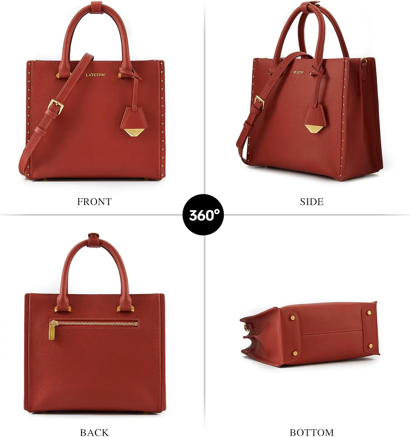 LA FESTIN Designer Leather Handbag for Women - Small Crossbody Purse with Top Handle and Adjustable Strap