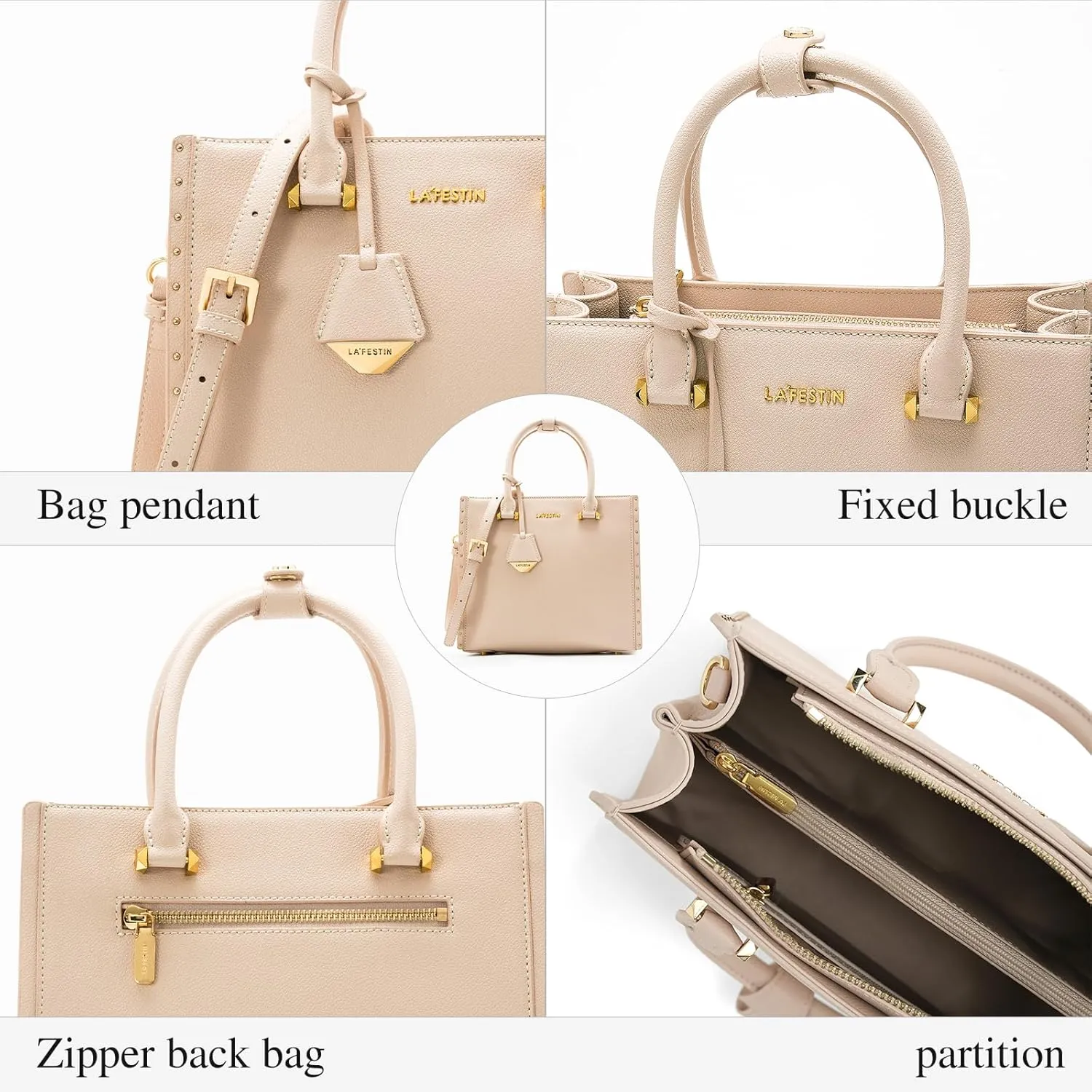 LA FESTIN Designer Leather Handbag for Women - Small Crossbody Purse with Top Handle and Adjustable Strap
