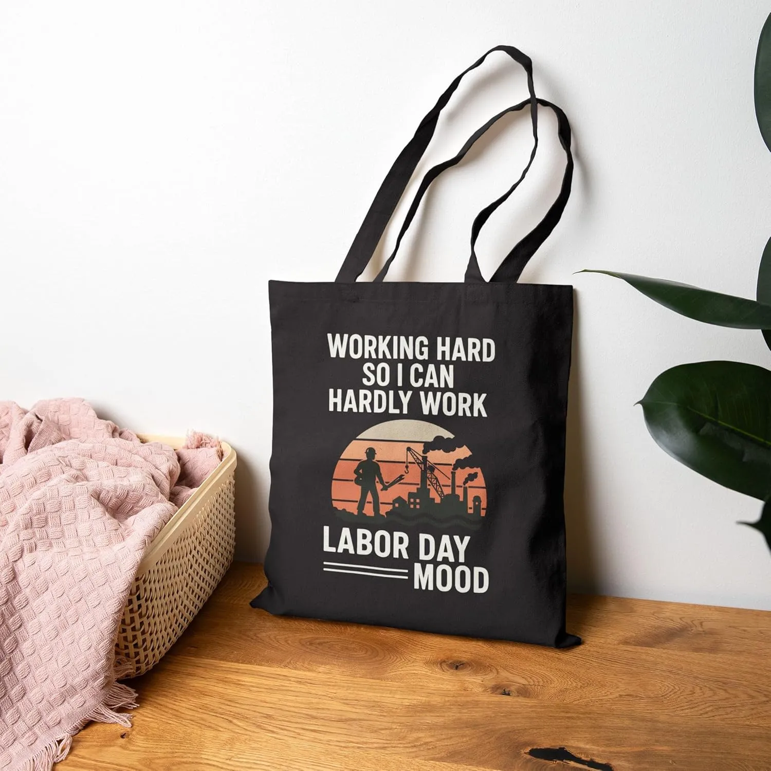 Labor Day Tote Bag “Working Hard So I Can Hardly Work” Reusable Shopping Bag for Men & Women – Industrial Labor Day Mood Gift
