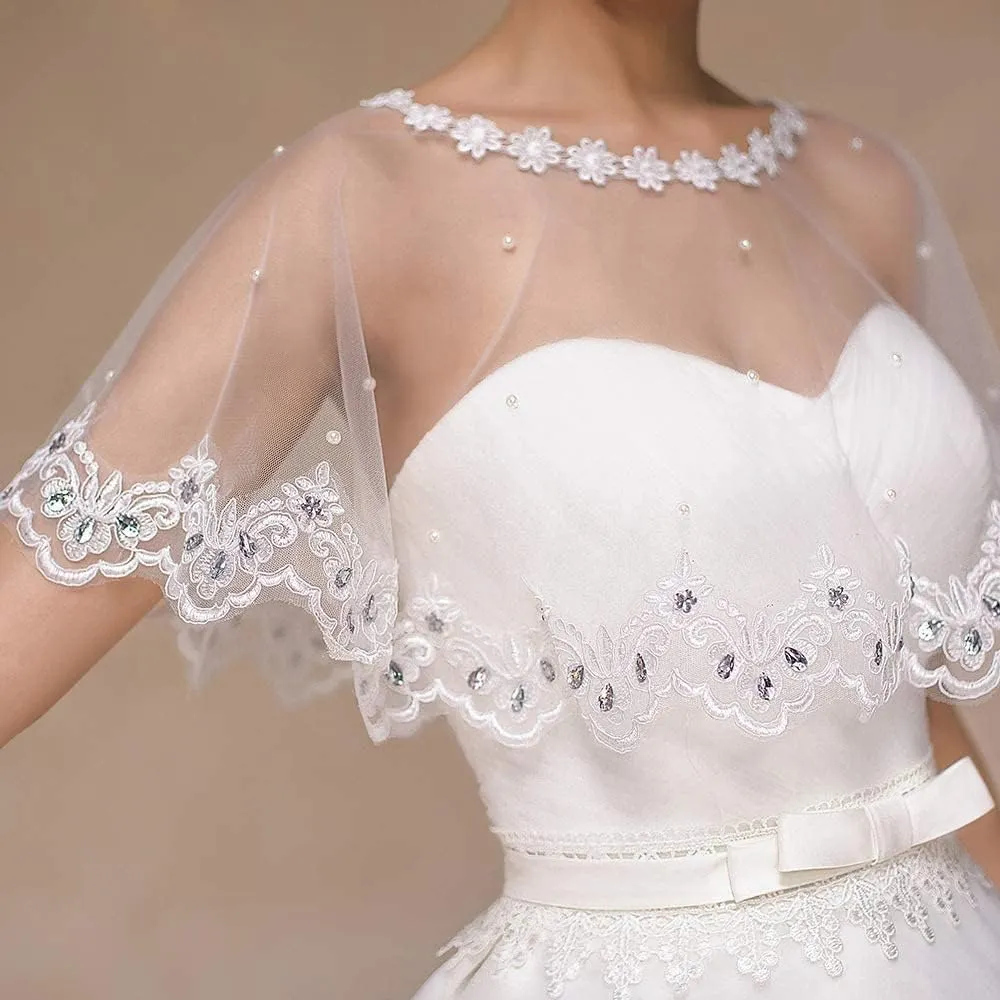 Lace Embroidered Shawl Bridal Evening Wrap Bridal Wedding Cape Shawl Cape Capelet Bolero Flapper Cover Up