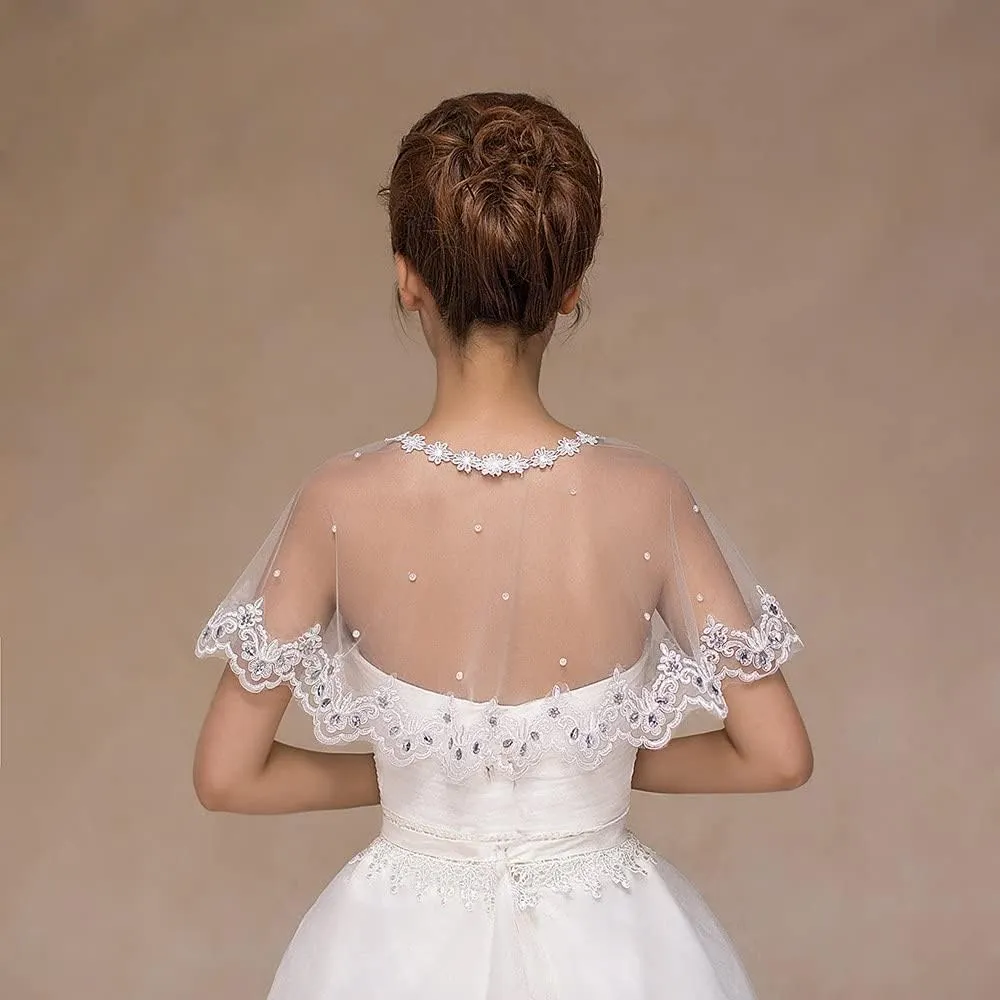Lace Embroidered Shawl Bridal Evening Wrap Bridal Wedding Cape Shawl Cape Capelet Bolero Flapper Cover Up