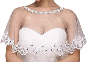 Lace Embroidered Shawl Bridal Evening Wrap Bridal Wedding Cape Shawl Cape Capelet Bolero Flapper Cover Up