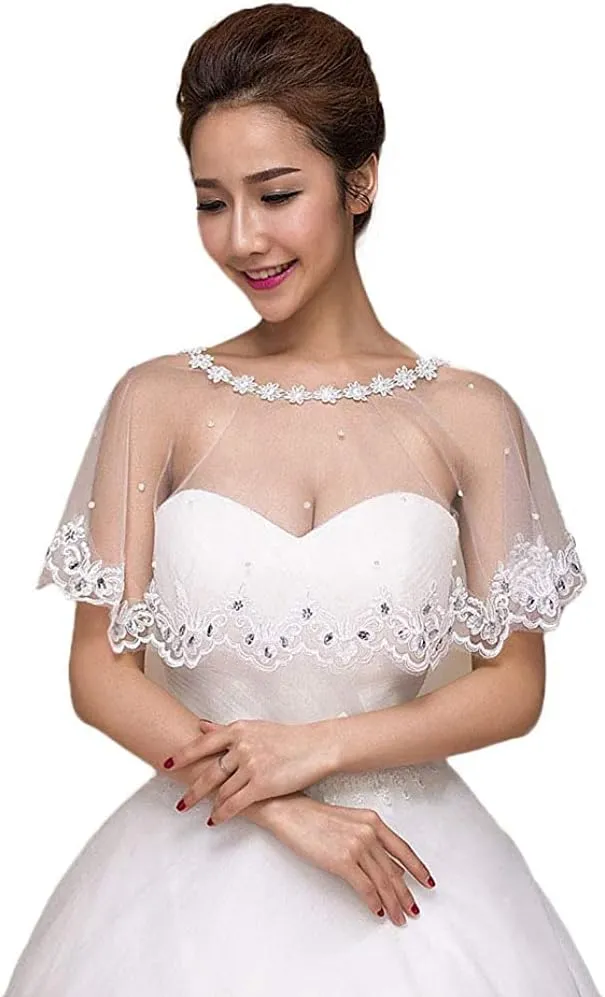 Lace Embroidered Shawl Bridal Evening Wrap Bridal Wedding Cape Shawl Cape Capelet Bolero Flapper Cover Up