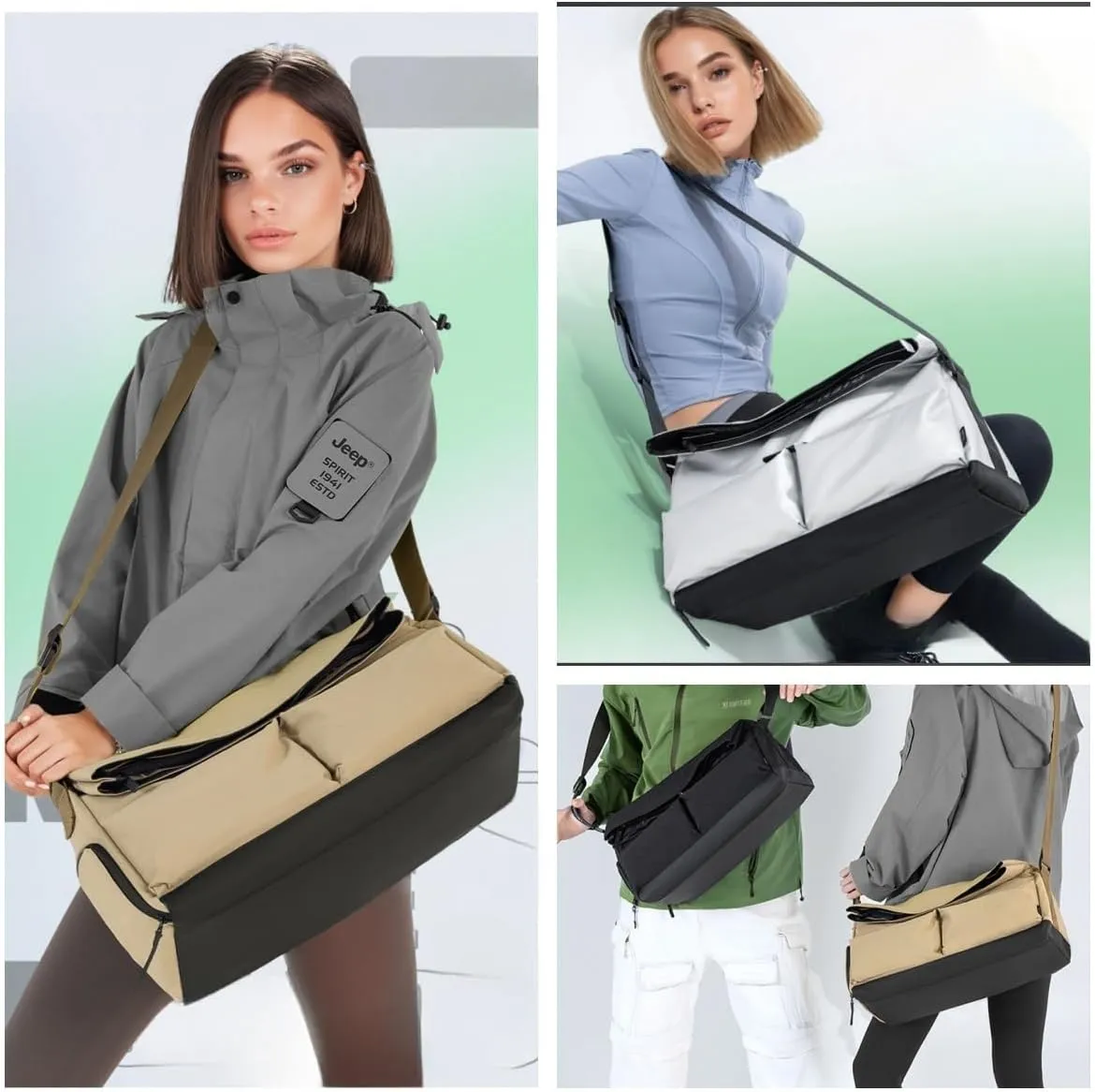 Ladies' fitness bags， travel luggage bag, quilted leisure day bags, weekend overnight bag, organizer's travel luggage 31L handbag, laptop to carry with you (khaki)
