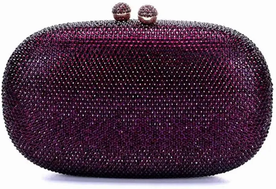 Ladies Oval Crystal Evening Bag Diamond Clutch Purse Egg Shaped Rhinestone Handbag with Chain for Wedding Party