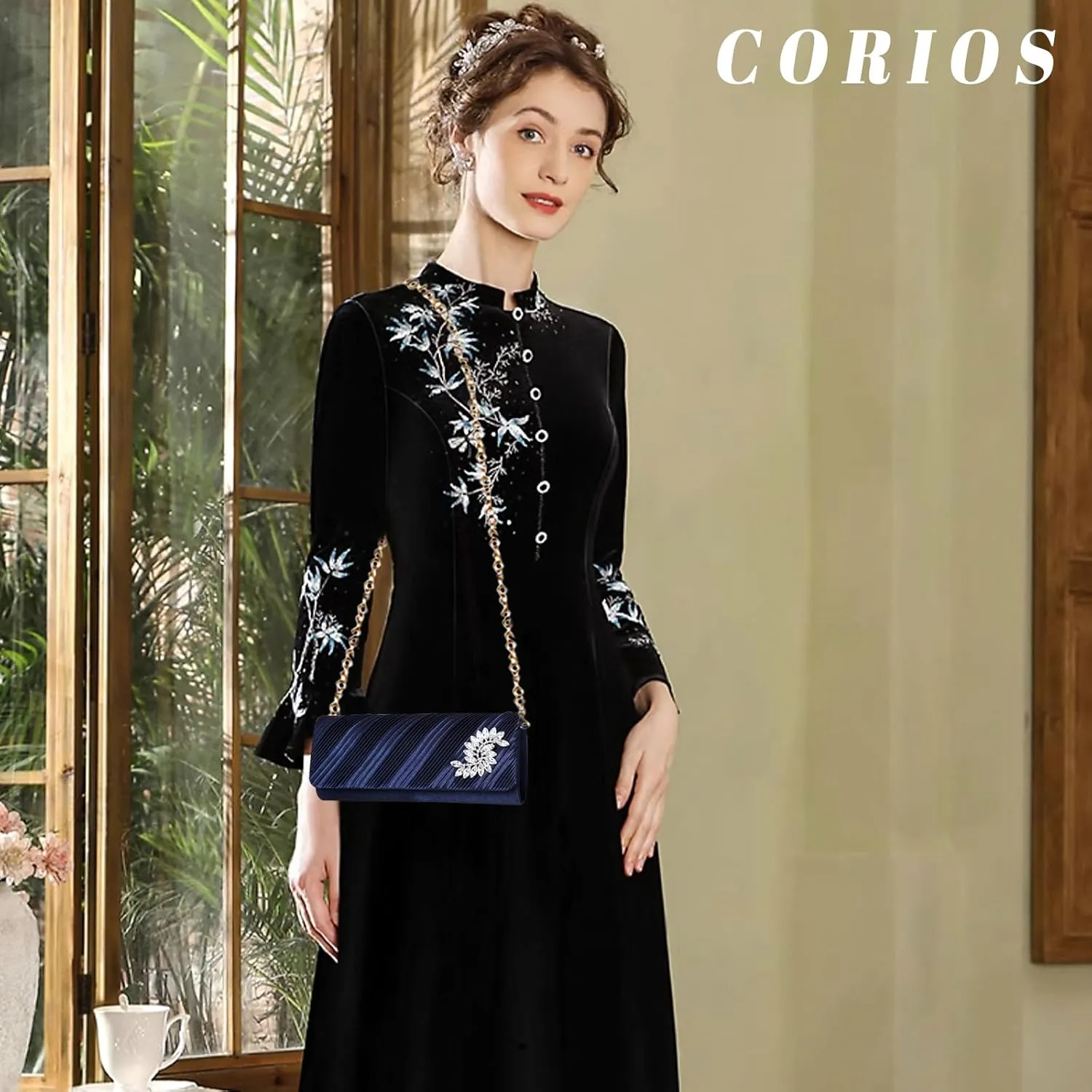 Ladies Rhinestone Evening Bag Sparkly Crystal Handbag Pleated Clutch Bag Bridal Wedding Purse Glitter Shoulder Bag