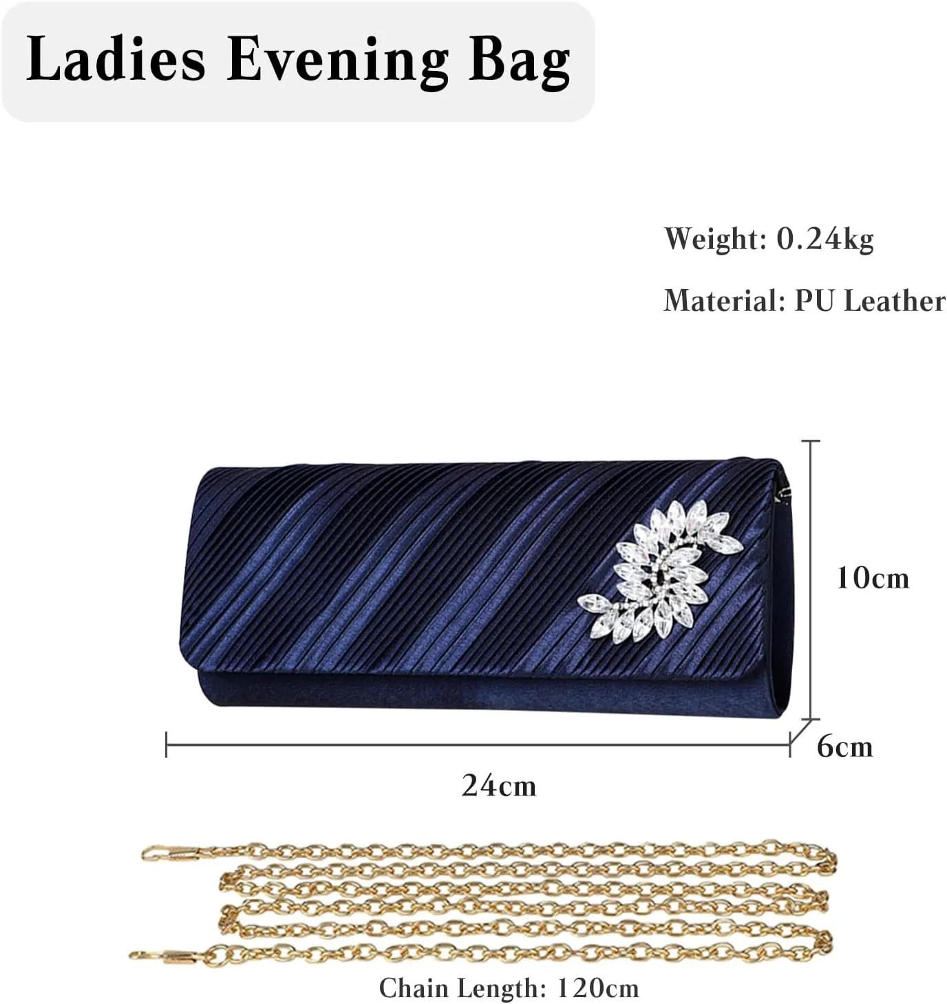 Ladies Rhinestone Evening Bag Sparkly Crystal Handbag Pleated Clutch Bag Bridal Wedding Purse Glitter Shoulder Bag