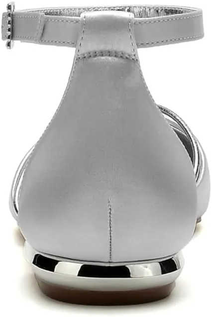 Lady Elegant Pointed Toe Satin Dress Flats Shoes with Pearl and Crystals