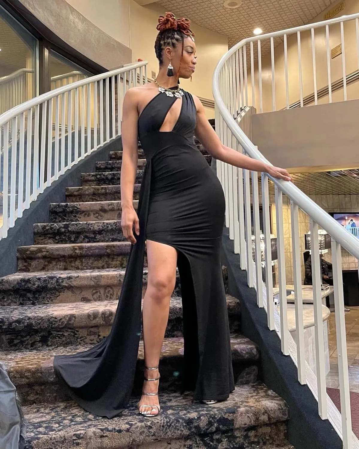 LAGSHIAN Women Sexy Elegant One Shoulder High Split Cutout Long Evening Dress