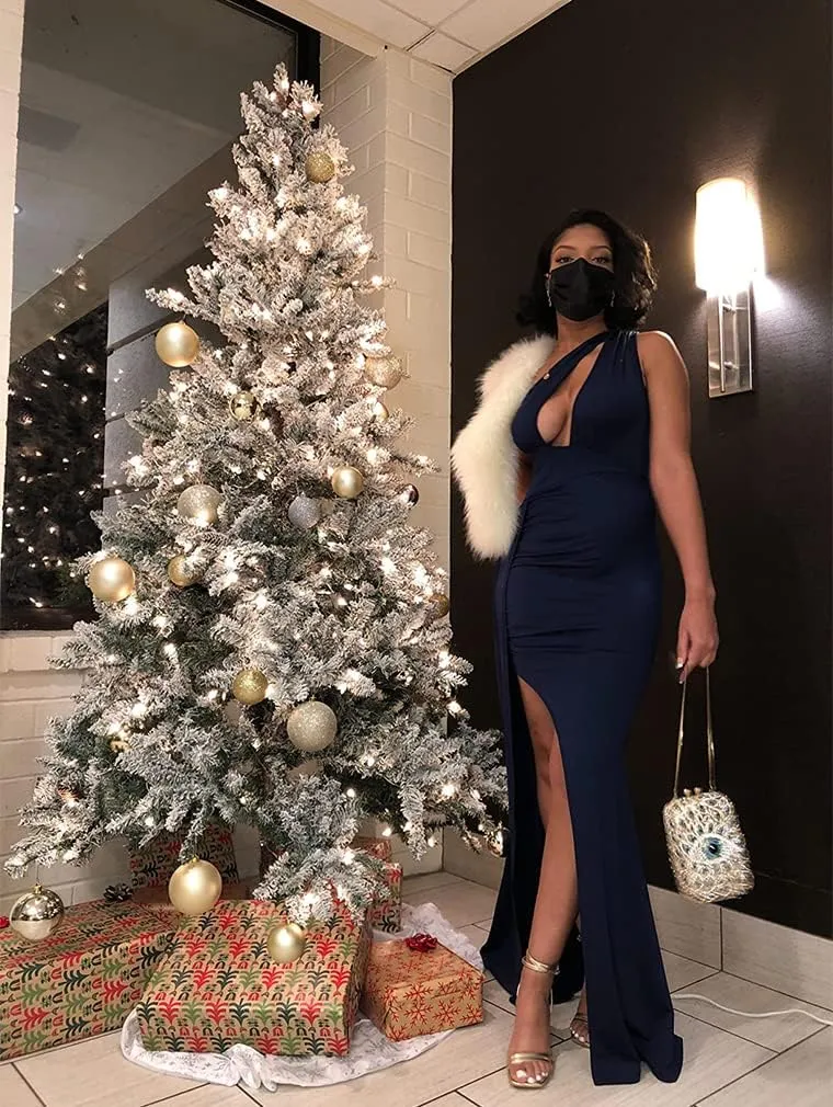 LAGSHIAN Women Sexy Elegant One Shoulder High Split Cutout Long Evening Dress