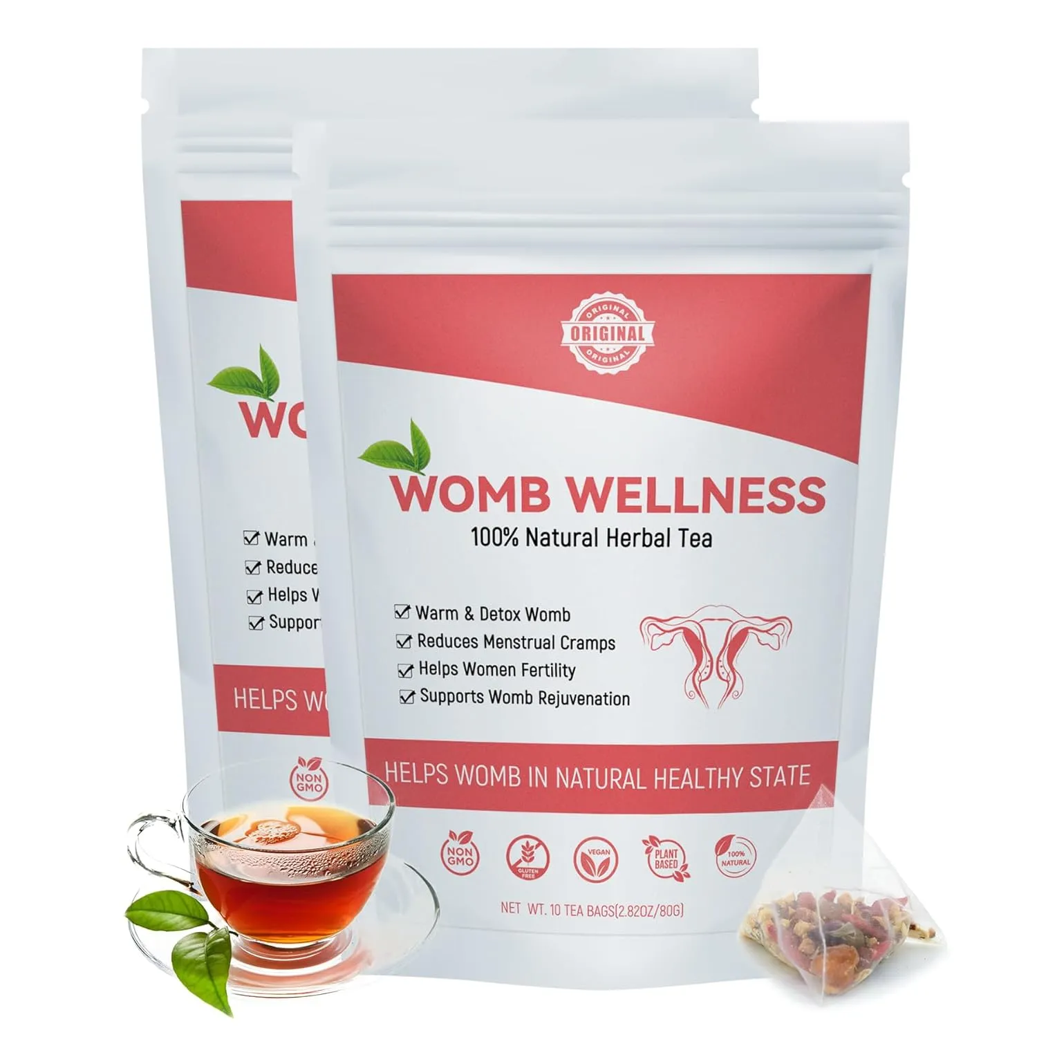 Laicuherb Womb Detox Herbal Tea for Women Healthy Pregnancy, Pack of 2, Natural Fertility Tea for Get Pregnant Fast & Hormone Balance, 20 Pyramid Tea Bags, Vegan, Caffeine Free