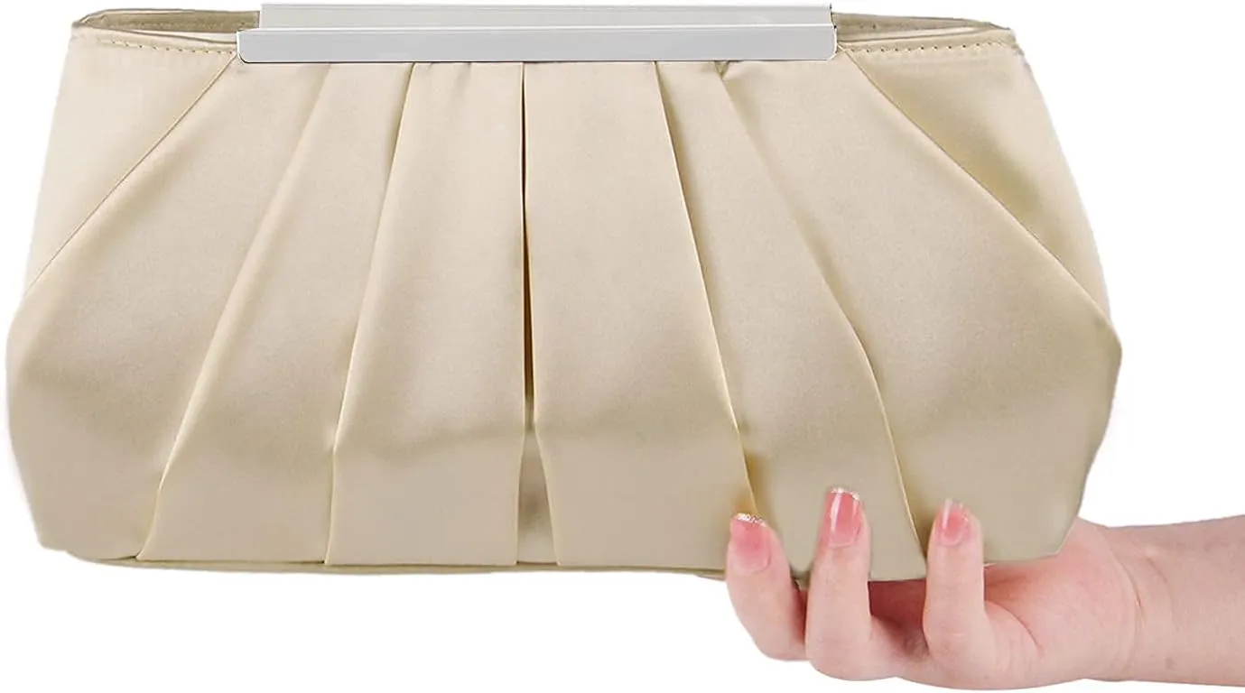 Lanpet Women's Satin Evening Clutch Bag Elegant Pleated Formal Handbag Simple Classic Purse for Women