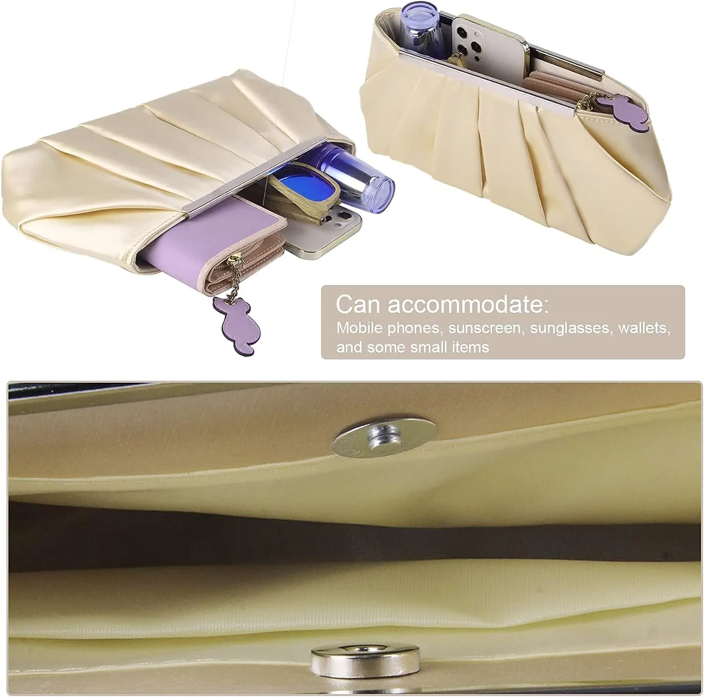 Lanpet Women's Satin Evening Clutch Bag Elegant Pleated Formal Handbag Simple Classic Purse for Women
