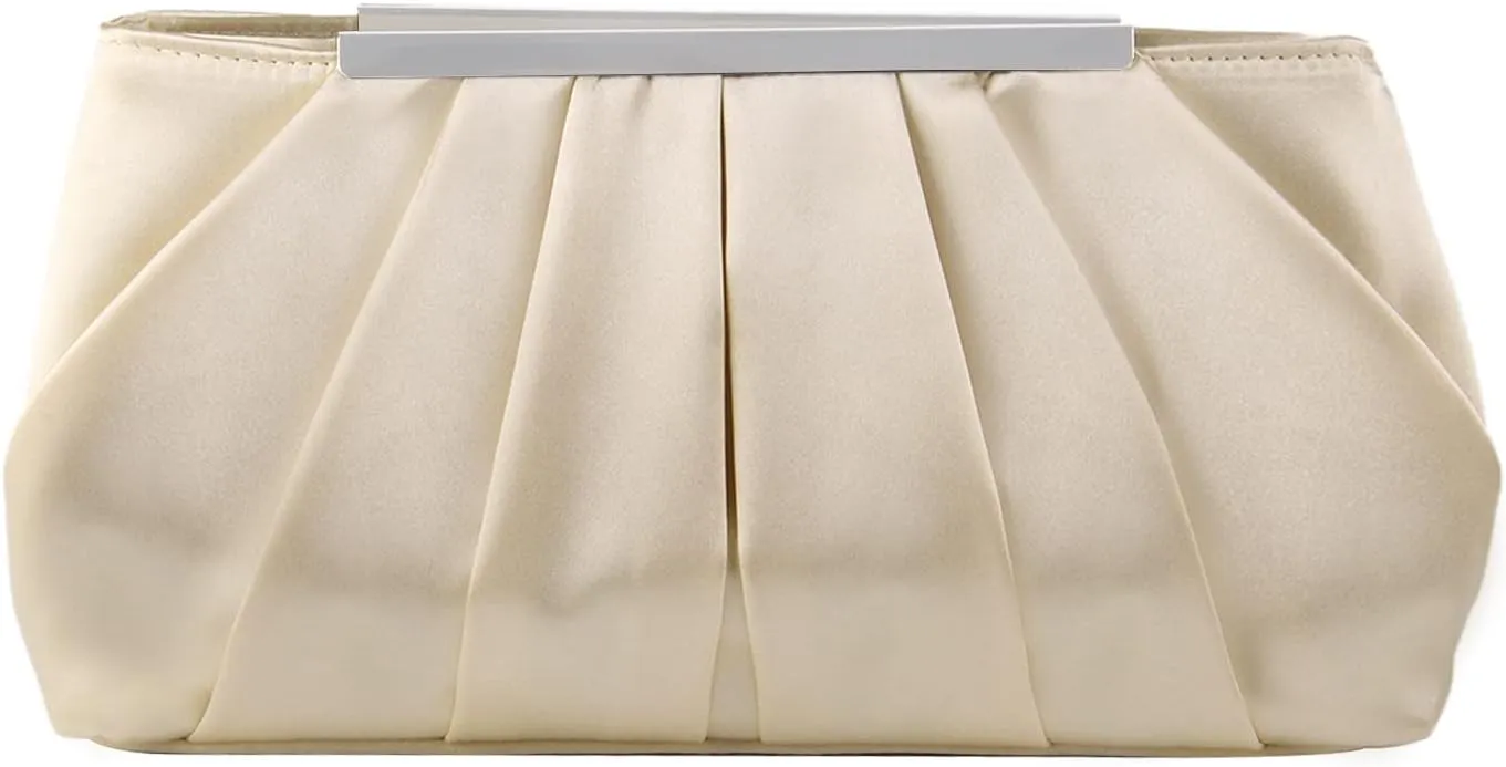 Lanpet Women's Satin Evening Clutch Bag Elegant Pleated Formal Handbag Simple Classic Purse for Women