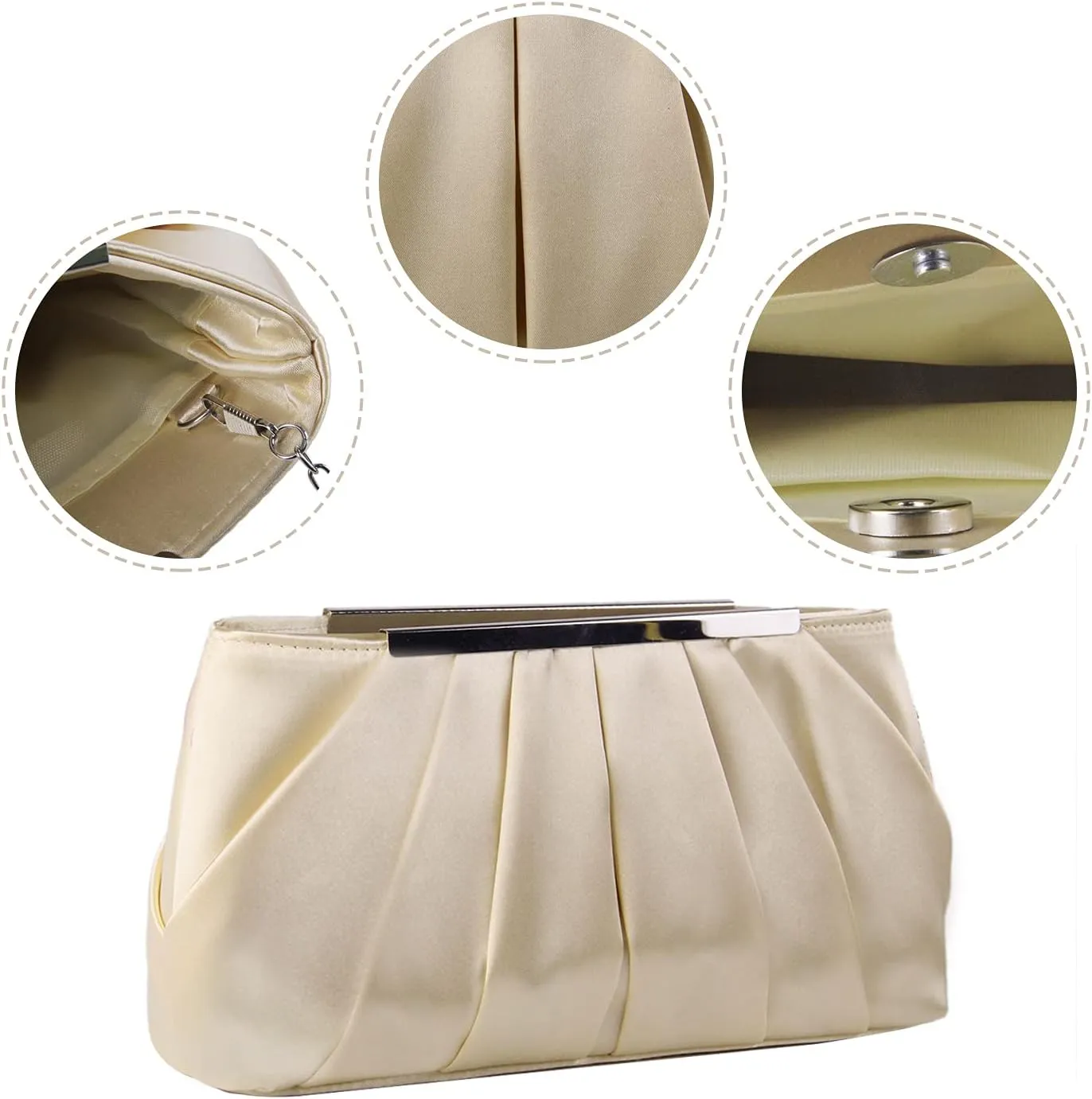 Lanpet Women's Satin Evening Clutch Bag Elegant Pleated Formal Handbag Simple Classic Purse for Women
