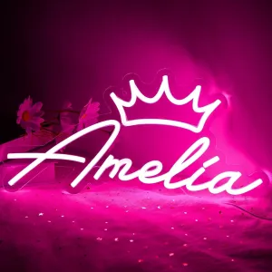 Large Amelia Name Neon Sign for Wall Decor,LED Name Amelia Neon Light for Kids Bedroom,Birthday Party Decor,Neon Sign Customizable for Girl,Birthday Name Deocr,Size 16.1 * 8.5 inch(JTD051)