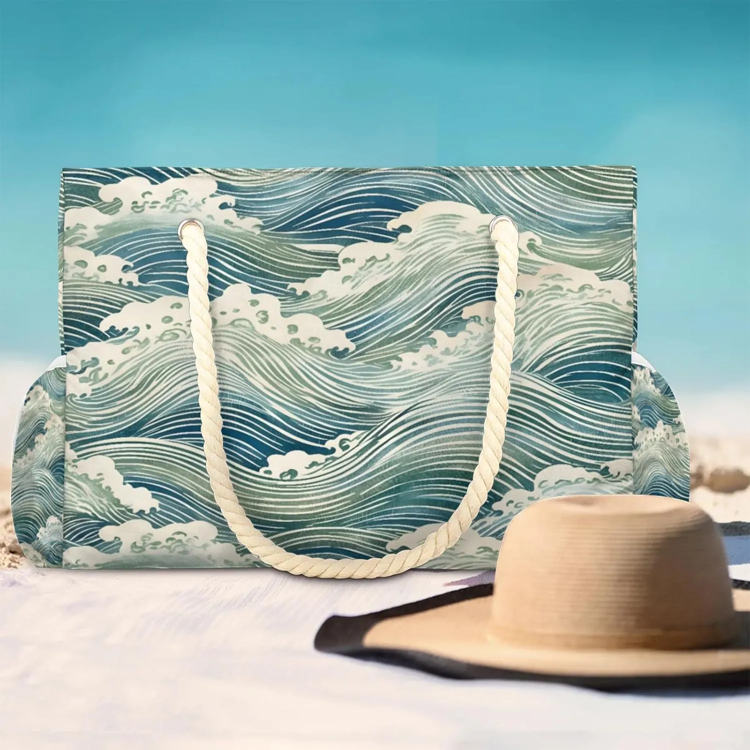 Large Beach Tote Bags for Women, Waterproof Beach Bag with Zipper, Swim Pool Tote Bags