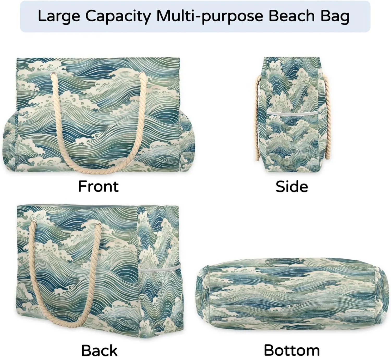 Large Beach Tote Bags for Women, Waterproof Beach Bag with Zipper, Swim Pool Tote Bags