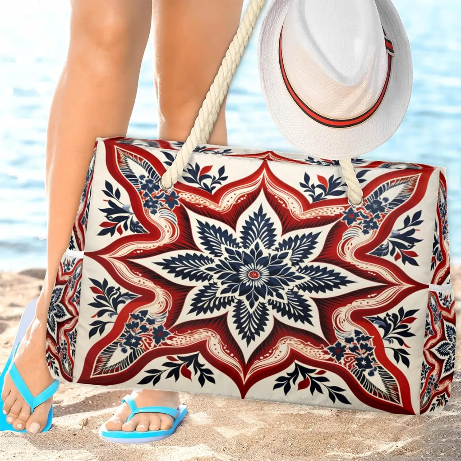Large Beach Tote Bags with Zipper, Beach Bag for Women, Waterproof Sandproof Pool Swim Bags, Travel Tote Bag