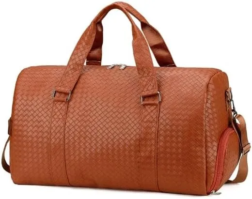 Large Capacity Leather Travel Bag Waterproof Tote Luggage Multifunctional Duffle Bags Shoulder (Brown)