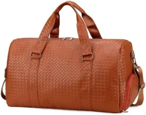 Large Capacity Leather Travel Bag Waterproof Tote Luggage Multifunctional Duffle Bags Shoulder (Brown)