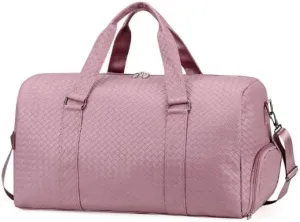 Large Capacity Leather Travel Bag Waterproof Tote Luggage Multifunctional Duffle Bags Shoulder (Pink)