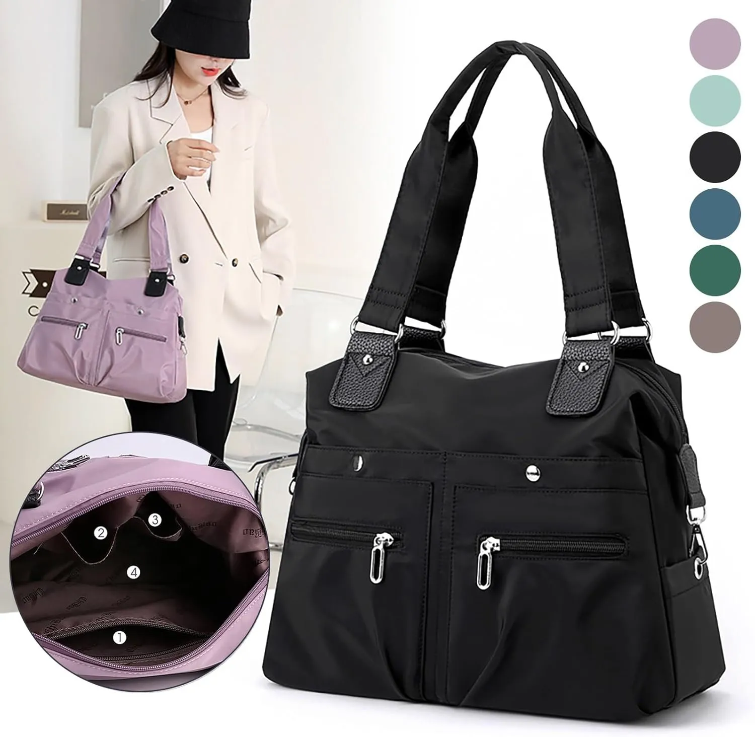 Large Capacity Shoulder Bag Multi Pocket Nylon Shoulder Bag Travel Backpack Multifunctional Bag Messenger Bag
