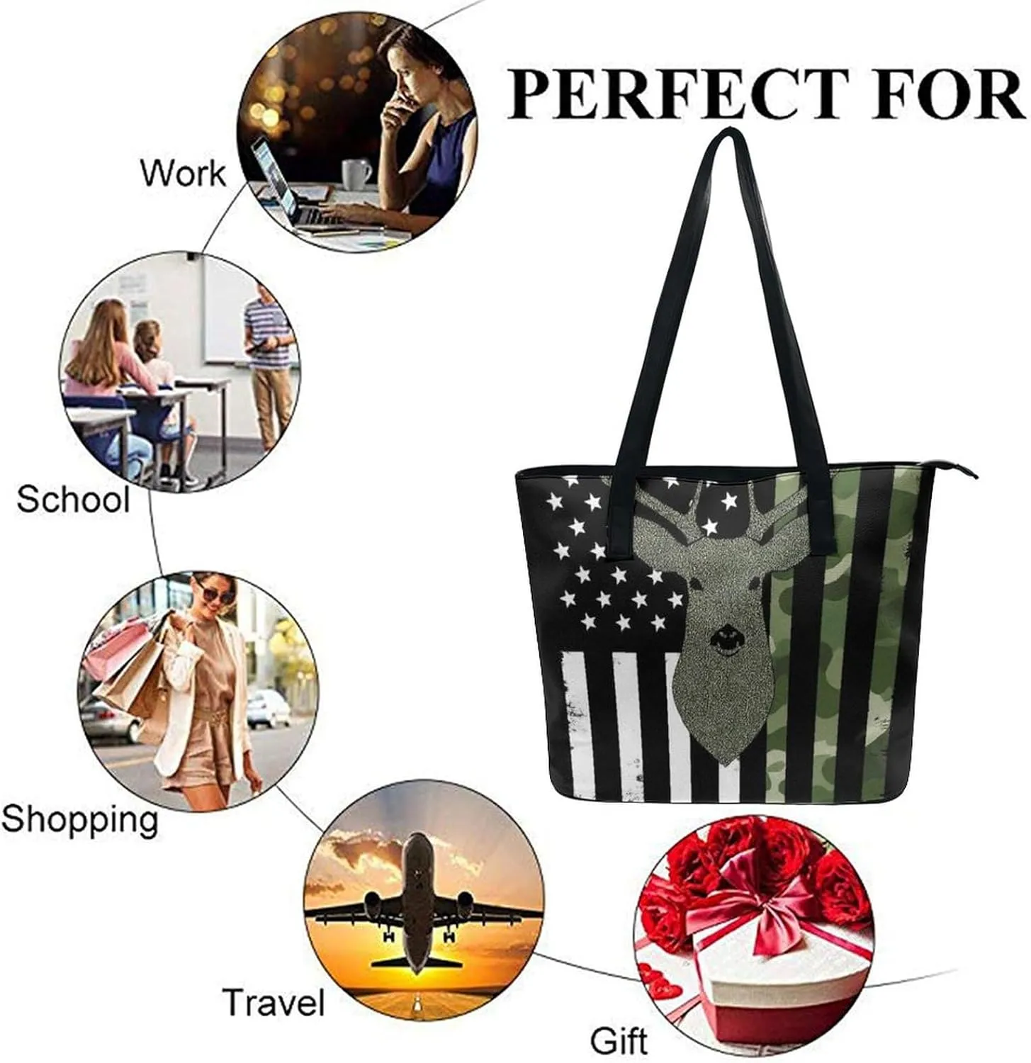 Large Capacity Tote Bag for Women, Women's Funny Lightweight Zipper Handbag for Shopping, Travel, Work