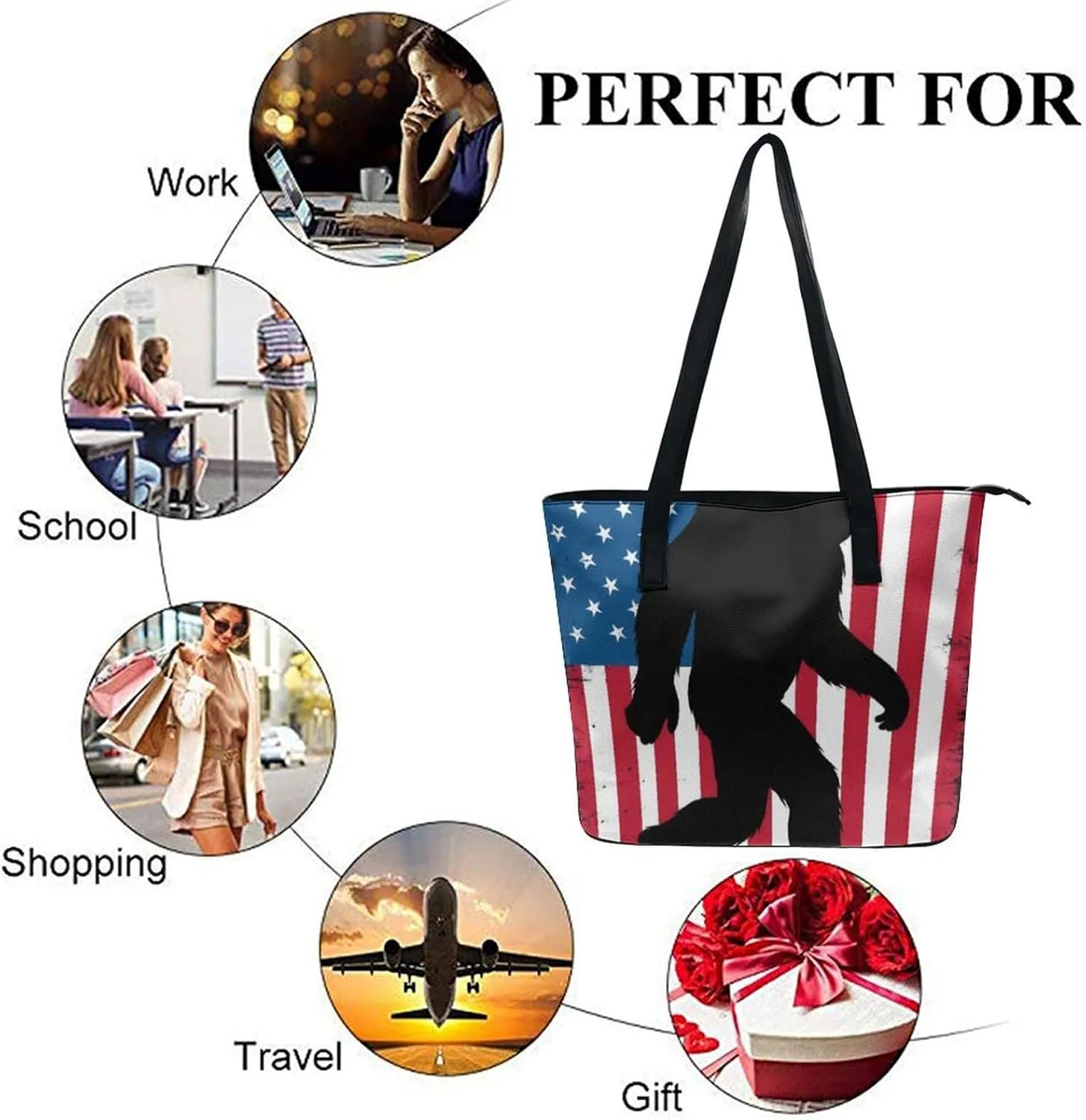 Large Capacity Tote Bag for Women, Women's Funny Lightweight Zipper Handbag for Shopping, Travel, Work