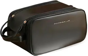 Large Capacity Travel Makeup Bag, PU Leather Waterproof Cosmetic Bag, Travel Essentials Organizers with Compartments Black